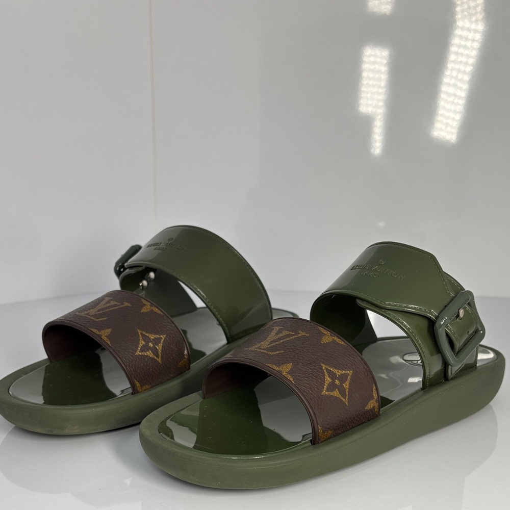Louis Vuitton Green and Brown Sandals AUTHENTIC